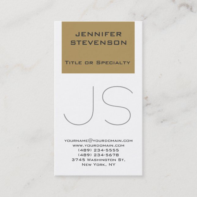 Trendy Browny Beige White Monogram Business Card (Front)