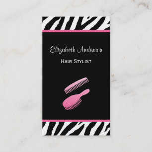 Trendy Brush Pink and Black Zebra Hair Salon Business Card