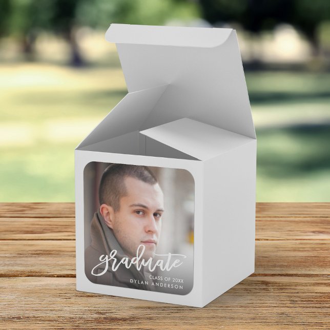 Trendy Brush Script Photo Graduate Graduation Square Sticker (Creator Uploaded)