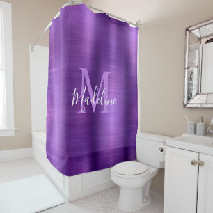 Trendy Brushed Metallic Purple Script Monogram