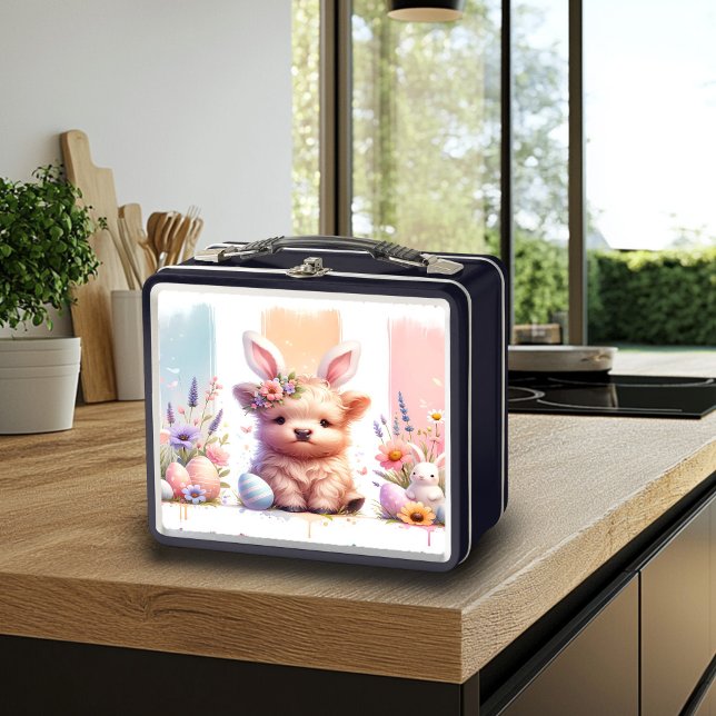 Trendy Brushstroke Easter Highland Cow Lunchbox (Creator Uploaded)