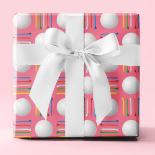 Trendy Bubblegum Pink Golf Ball and Tee Gift  Wrapping Paper