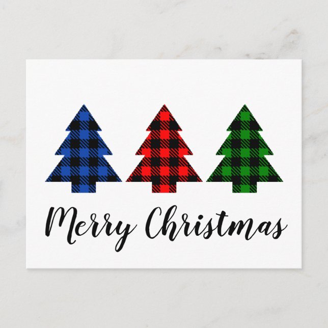 Trendy Buffalo Plaid Christmas Trees Postcard (Front)