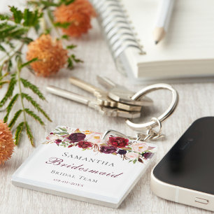 Trendy Burgundy & Blush Pink Roses Entourage Gift Keychain