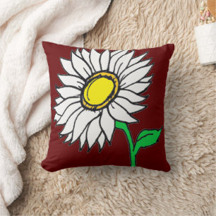 Trendy Burgundy Red Daisy Sunflower Yellow White  Throw Pillow