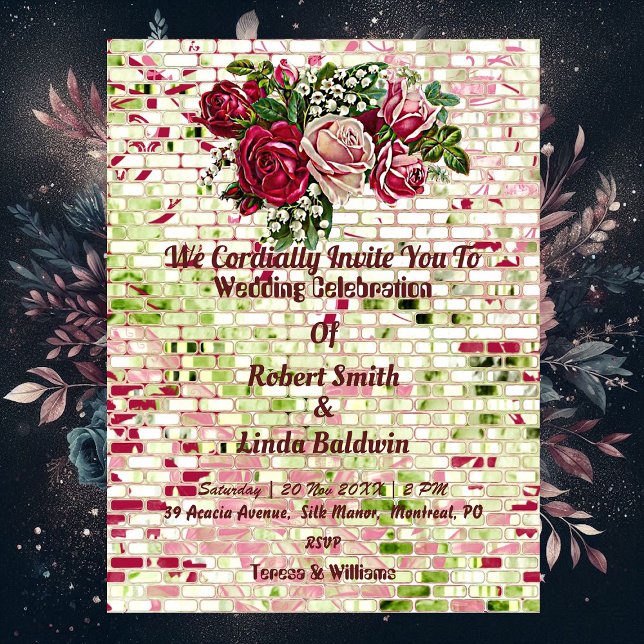 Trendy Burgundy Red Rustic Rose Floral Invitation (Trendy Burgundy Red Rustic Rose Floral Invitation)