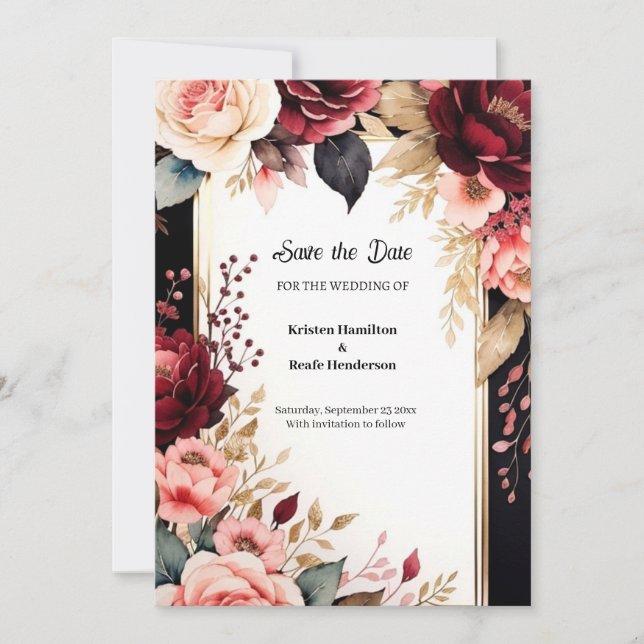 Trendy Burgundy Typography Save The Date (Front)