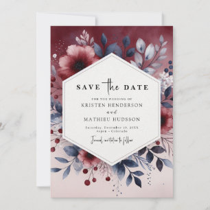 Trendy Burgundy Wedding Save The Date
