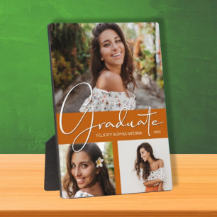 Trendy Burnt Orange Graduation Photo Collage Plaque