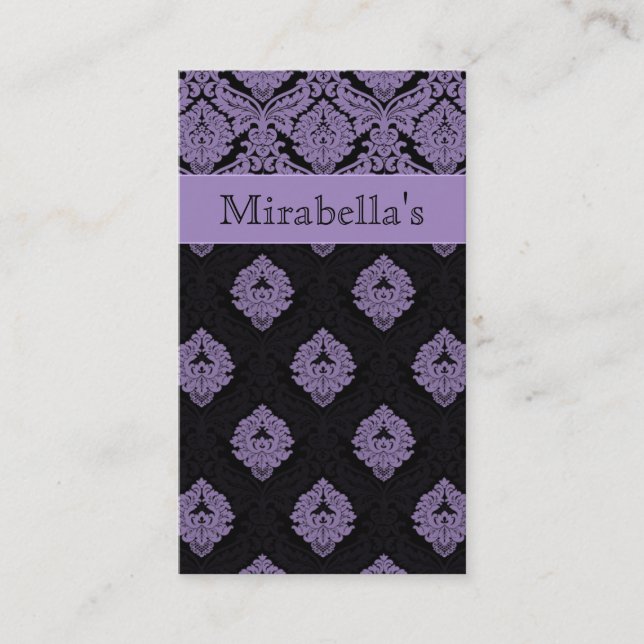 Trendy Business Card Damask Double Purple Black (Front)