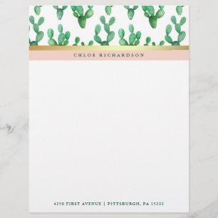 Trendy Cactus   Blush and Faux Gold Desert Pattern Letterhead