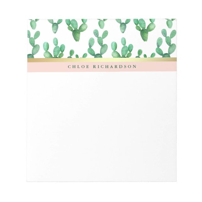 Trendy Cactus | Blush and Faux Gold Desert Pattern Notepad (Front)