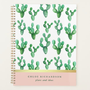 Trendy Cactus Blush and Faux Gold Desert Pattern Planner