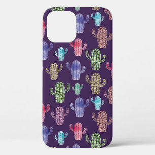 Trendy cactus watercolor drawing seamless pattern iPhone 12 case