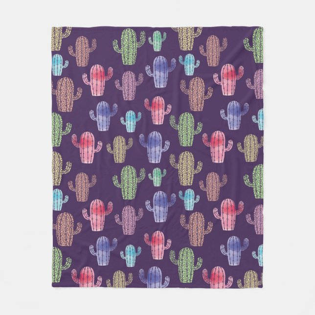 Trendy cactus watercolor drawing seamless pattern  fleece blanket (Front)