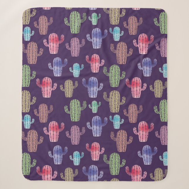 Trendy cactus watercolor drawing seamless pattern  sherpa blanket (Front)