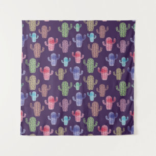 Trendy cactus watercolor drawing seamless pattern tapestry