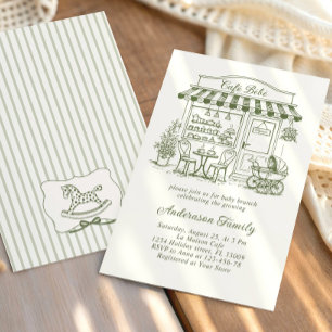 Trendy Cafe Bebe French Coffee Shop Baby Shower Invitation