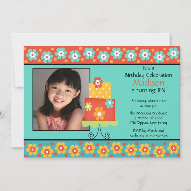Trendy Cake Photo Birthday Invitation (Front)