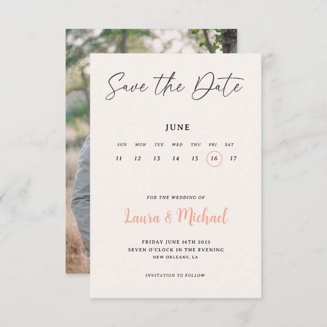 Trendy Calendar Save The Date With Photo  Invitation (Front/Back)