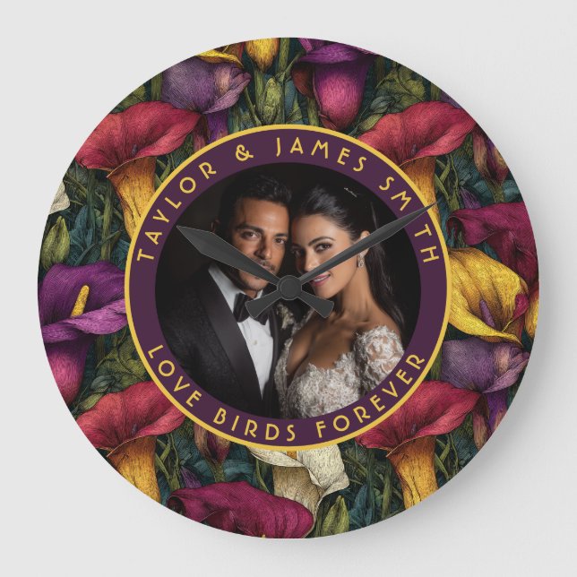 Trendy Calla Lilies Inspired Modern Wedding Large Clock (Front)