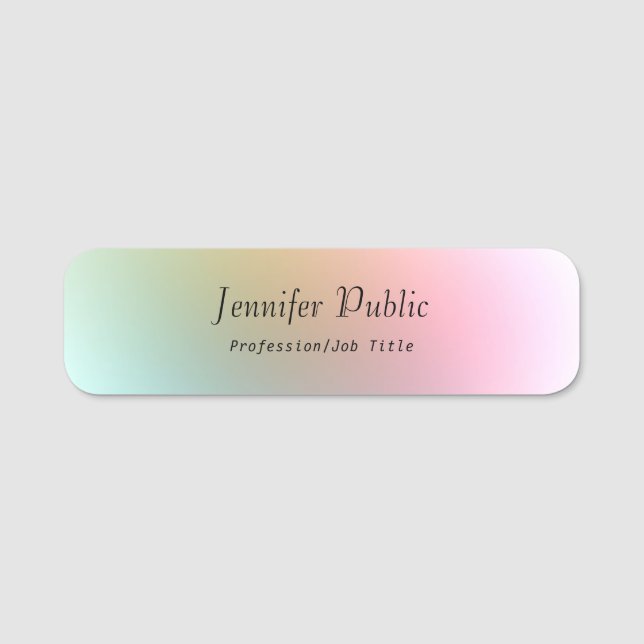 Trendy Calligraphed Script Text Elegant Colourful Name Tag (Front)