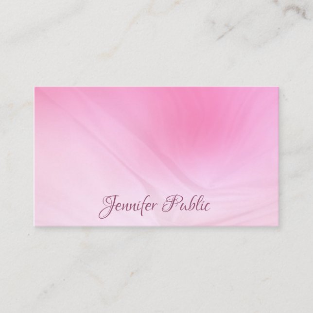 Trendy Calligraphed Text Pink Template Elegant Top Business Card (Front)