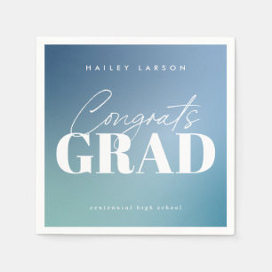 Trendy Calligraphy Blue Gradient Graduation Napkin