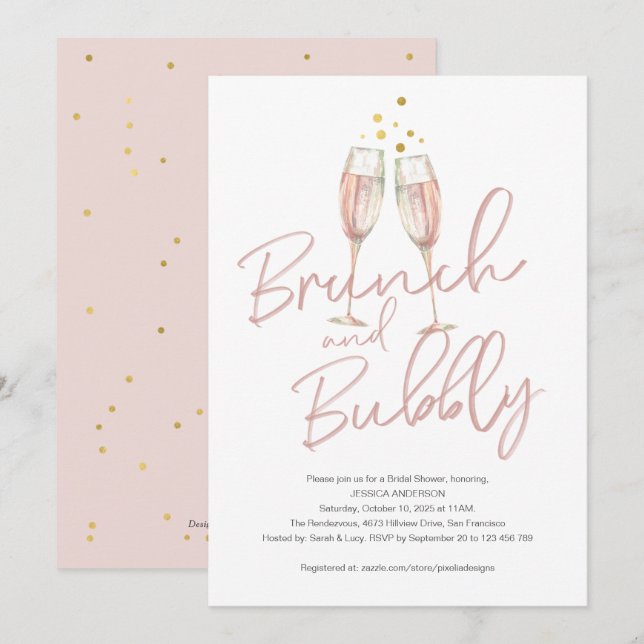 Trendy calligraphy brunch and bubbly bridal shower invitation (Front/Back)