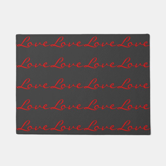 Trendy Calligraphy Grey Red Love Wedding Doormat (Front)