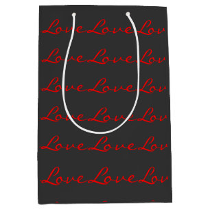 Trendy Calligraphy Grey Red Love Wedding Medium Gift Bag