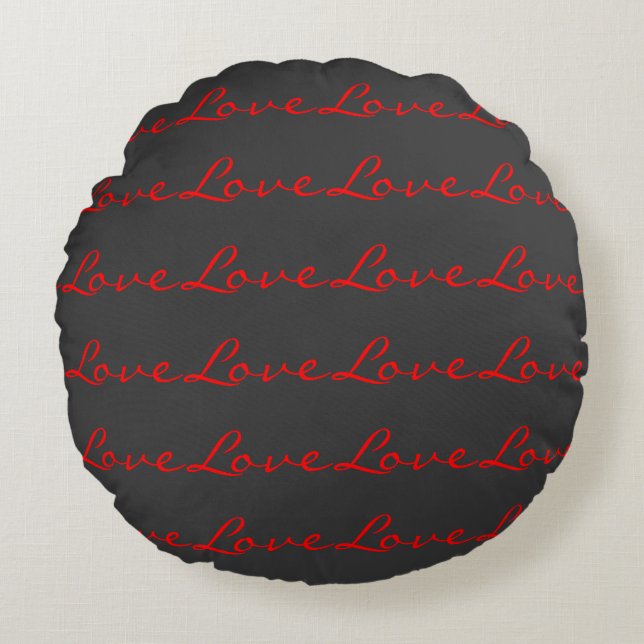 Trendy Calligraphy Grey Red Love Wedding Round Pillow (Front)