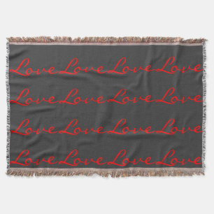 Trendy Calligraphy Grey Red Love Wedding Throw Blanket