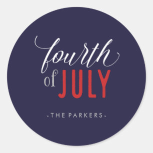 Trendy Calligraphy Red White and Blue 4th of July Classic Round Sticker