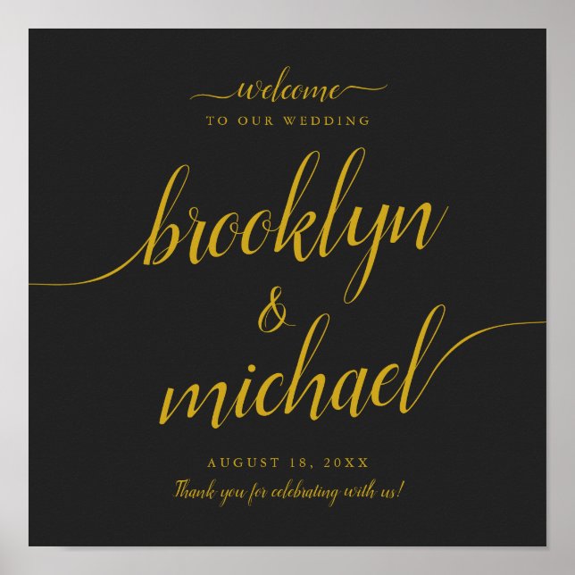 Trendy Calligraphy Wedding Welcome Square Sign (Front)