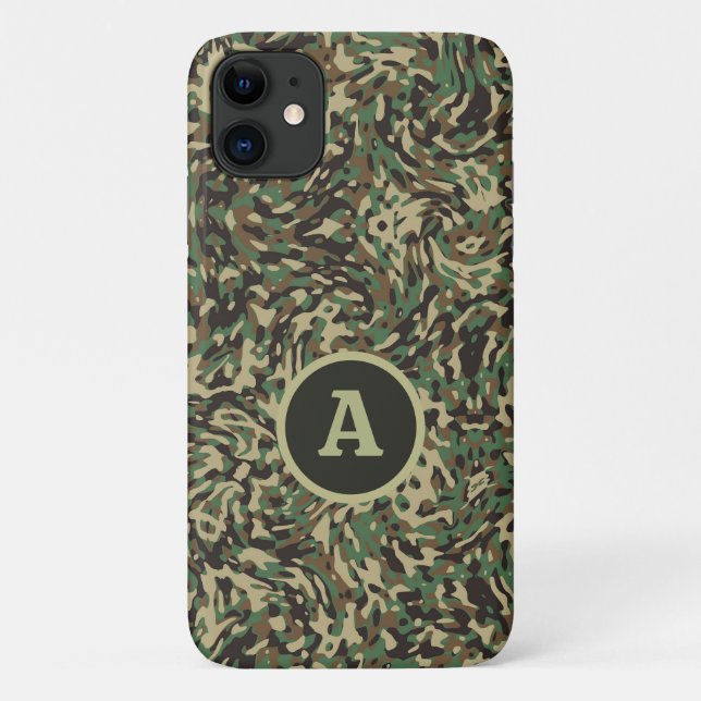 Trendy Camouflage Green Personalized Letter  Case-Mate iPhone Case (Back)