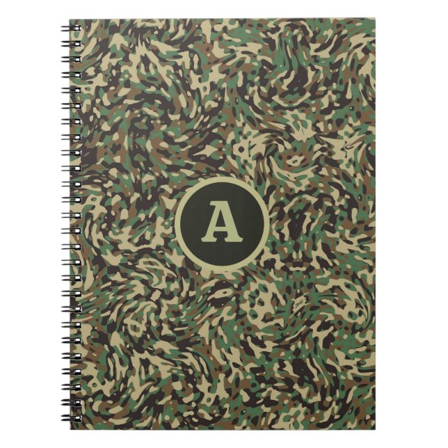 Trendy Camouflage Green Personalized Letter  Notebook (Front)
