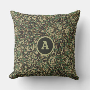 Trendy Camouflage Green Personalized Letter Throw Pillow