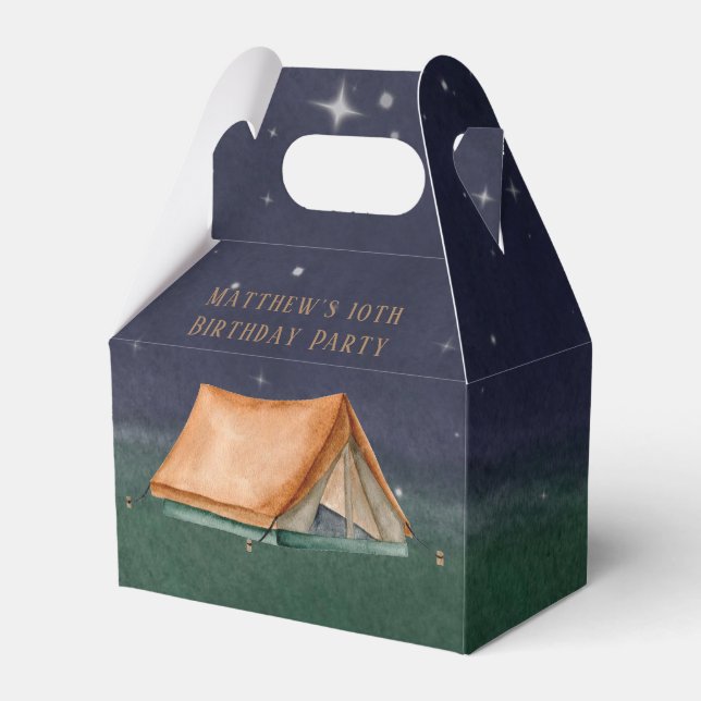 Trendy Campout Sleepover Boy Birthday Party Favor Box (Front Side)