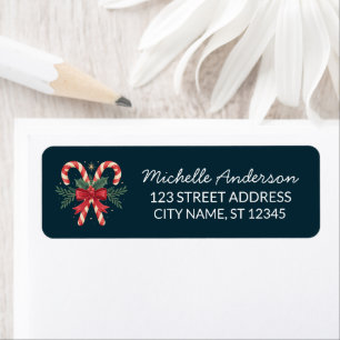 Trendy Candy cane with Holly leaves Return Address