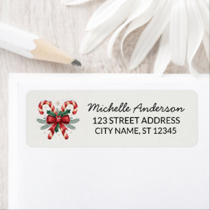 Trendy Candy cane with Holly leaves Return Address