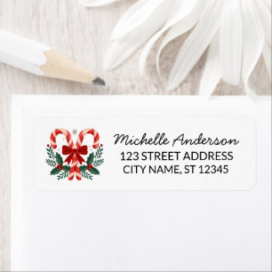 Trendy Candy cane with Holly leaves Return Address