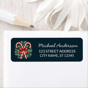 Trendy Candy cane with Holly leaves Return Address