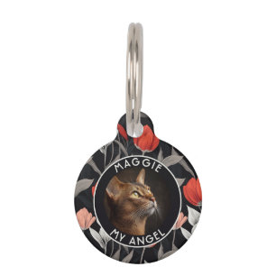 Trendy Cat Lover Present Tulip Motif Pet Tag