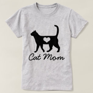 Trendy Cat Mom Cat Silhouette & Heart T-Shirt