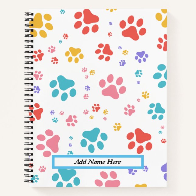 Trendy Cat Paw Print Customizable Name  Notebook (Front)