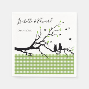 Trendy Cats In Love Moss Green Gingham Wedding Napkin