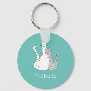 Trendy Cats Monogram Kitties Teal Green Keychain