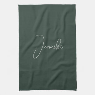 Trendy Celtic Greyish Green Modern Add Own Name Kitchen Towel