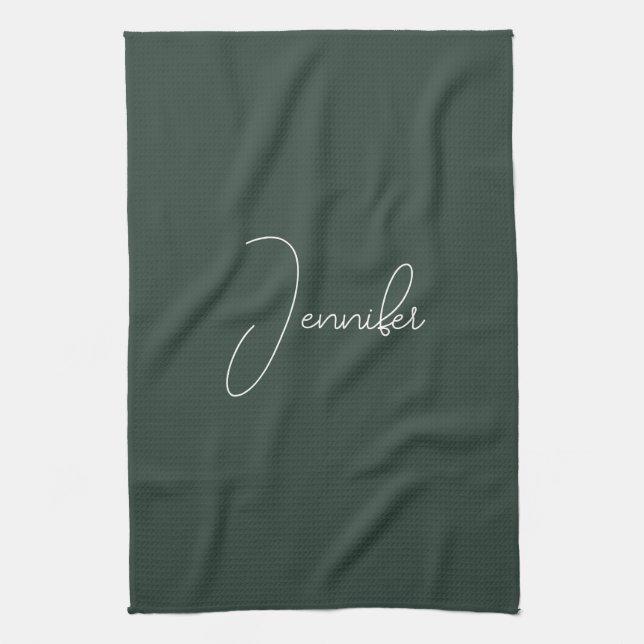 Trendy Celtic Greyish Green Modern Add Own Name Kitchen Towel (Vertical)